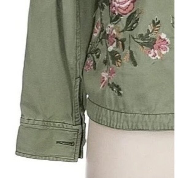 Vtg Y2K Abercrombie Floral Embroidered Green Utility Jacket | Military Boho Twee - Picture 5 of 14